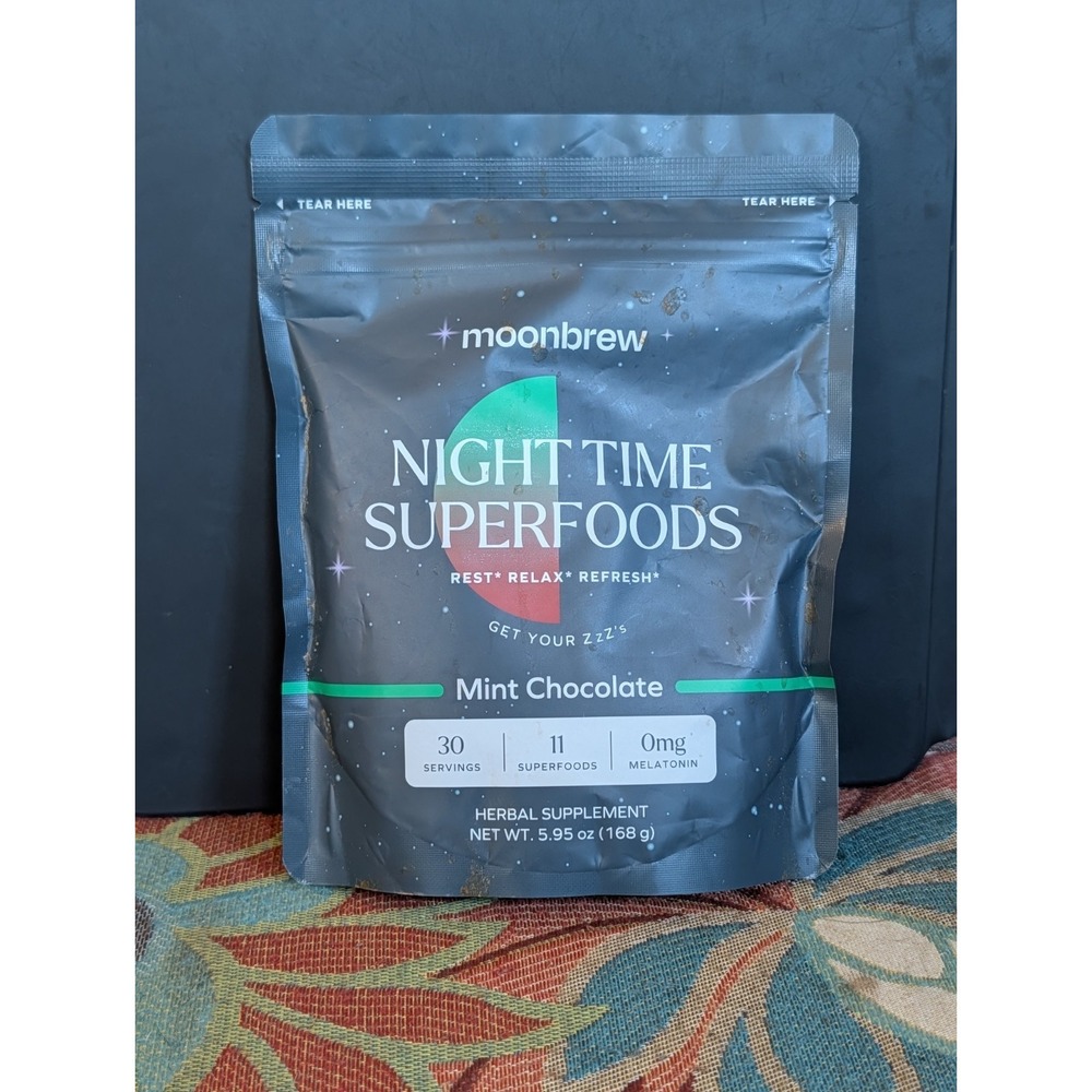 moonbrew Night Time Sleep Support Powder Mint Chocolate 5.95 oz Melatonin Free